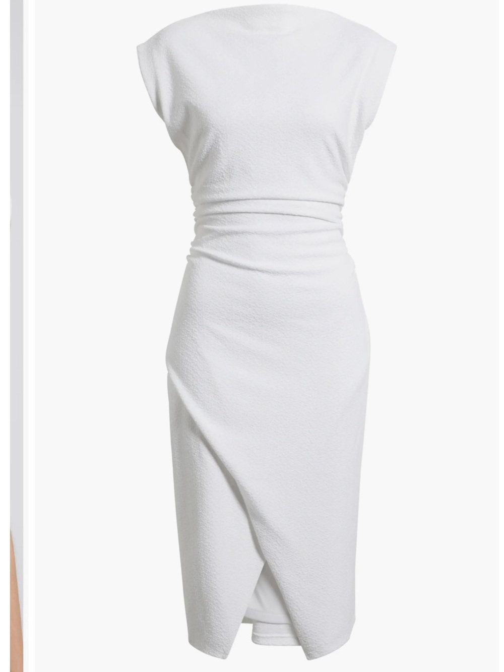 White Ruched Cap Sleeve Dress